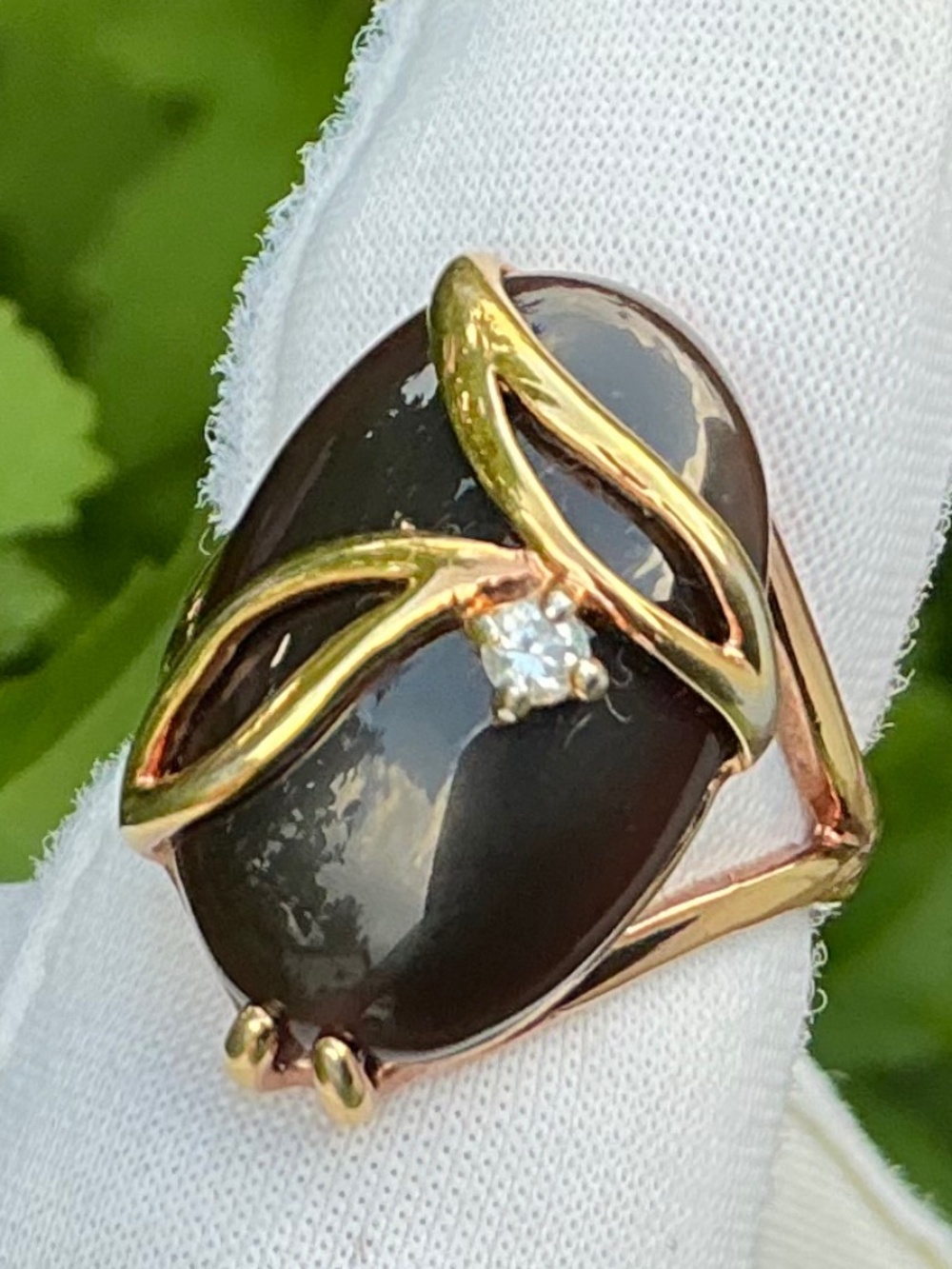 Vintage Seta Oval Black Onyx & Crystal Gold Plated Statement Ring Size 6 - Picture 12 of 13